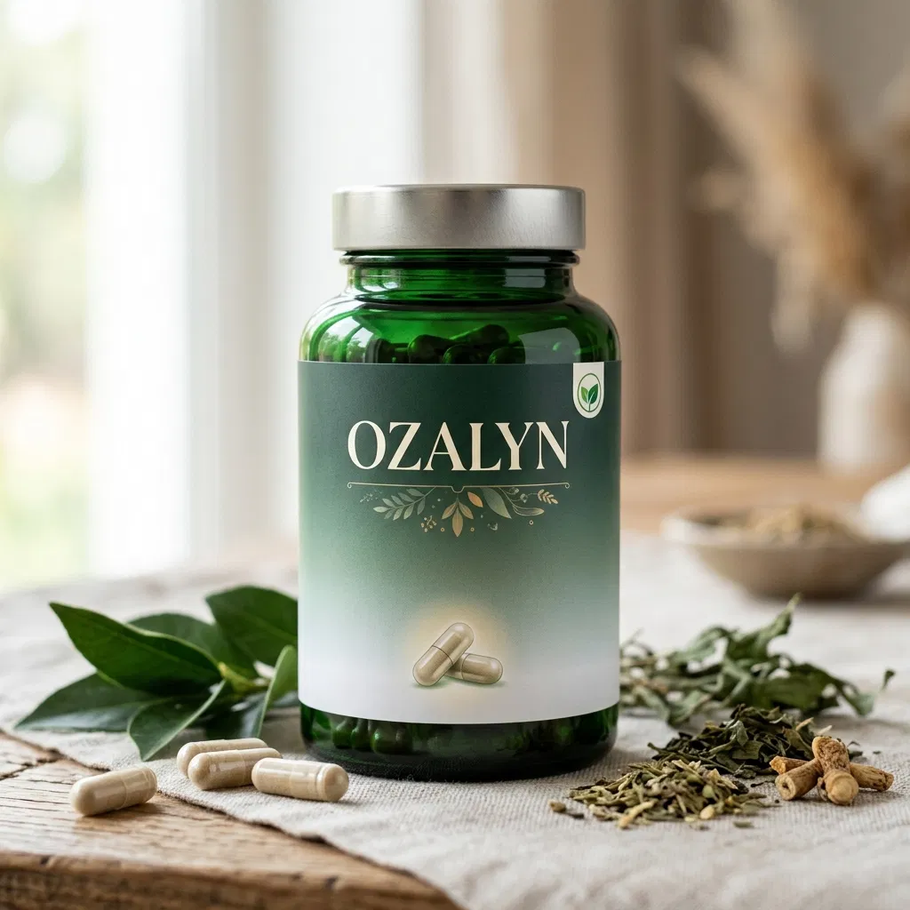 Ozalyn voedingssupplement &mdash; slanke violette fles met gouden dop