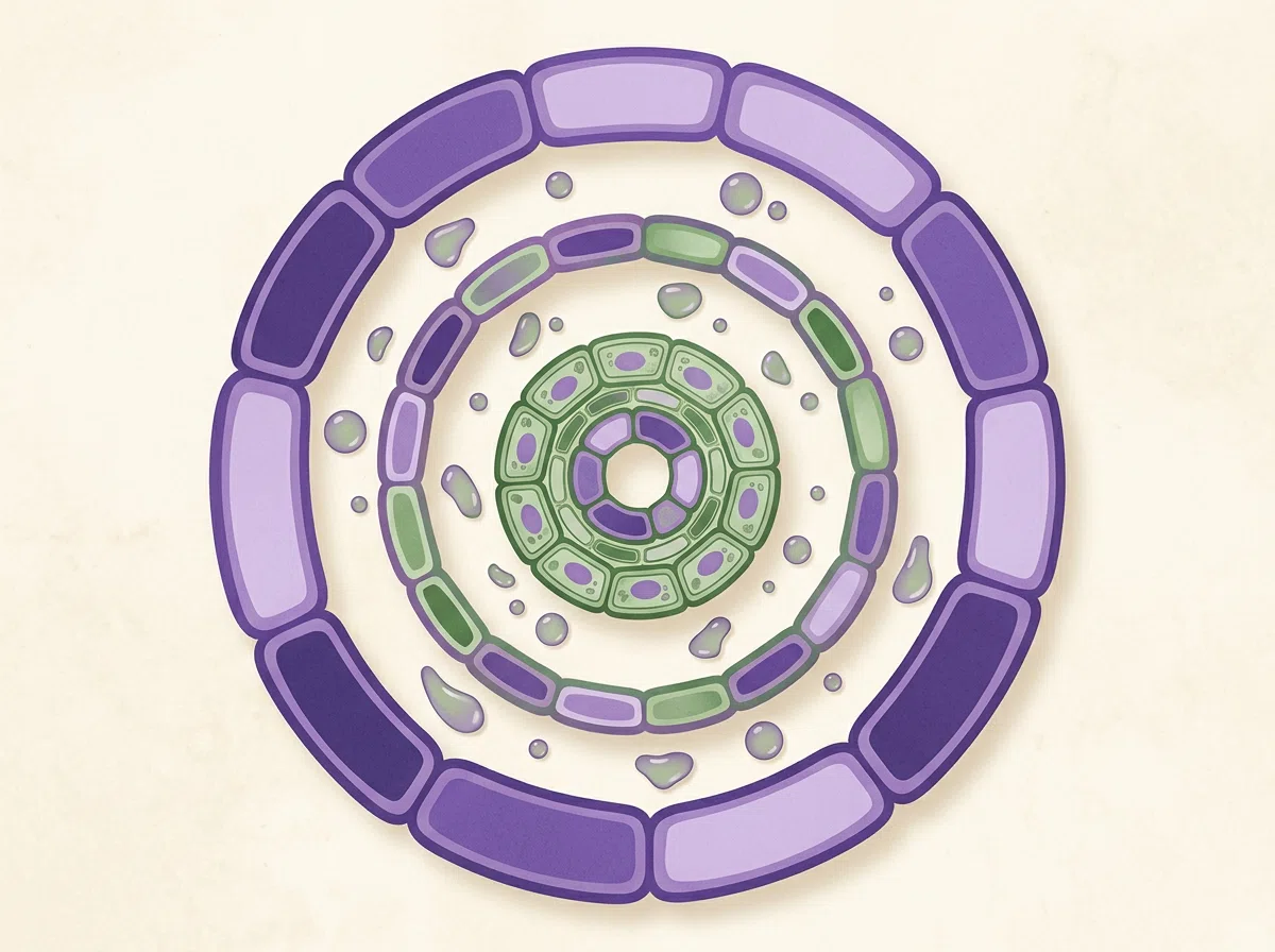 Abstracte botanische celillustratieinfographic in violet en groen &mdash; geen menselijk lichaam